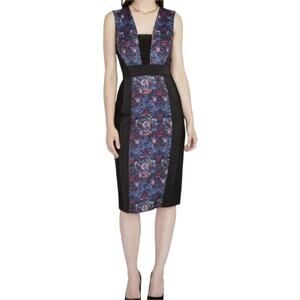 Rachel Roy Black and Floral Midi Sheath Dress‎ Women's Size 6 Small